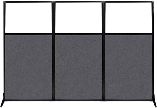 Versare Office Workstation Screen | Portable Wall Divider | Modern Cubicle | Freestanding Privacy Screen | Flexible Work Space | 3 Panels | 99" Wide x 70" Tall Dark Gray SoundSorb Panels with Window-DeskLoop Office