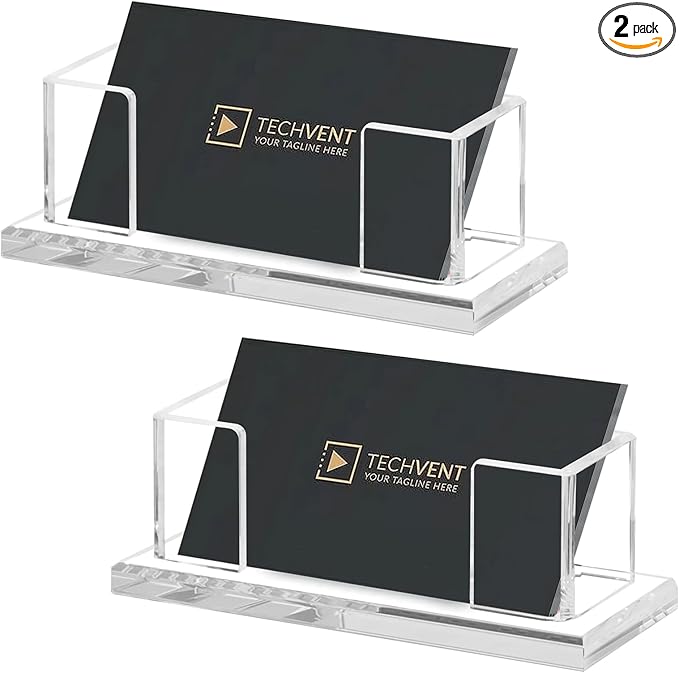 Weiai Acrylic Business Card Holder Stand for Desk, 2 Pieces Modern Clear Base Business Card Organizer Display-DeskLoop Office