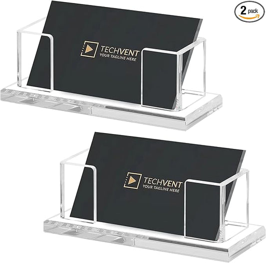 Weiai Acrylic Business Card Holder Stand for Desk, 2 Pieces Modern Clear Base Business Card Organizer Display-DeskLoop Office