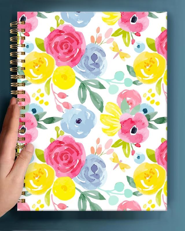 Spiral Journal Notebook,A5 Hardcover Lined Journals for Women Girl 6 x 8.3 in,120 Pages Thick Paper,Cute College Ruled Writing Notebook for Gifts Office Work School(Watercolor Rose Floral)-DeskLoop Office