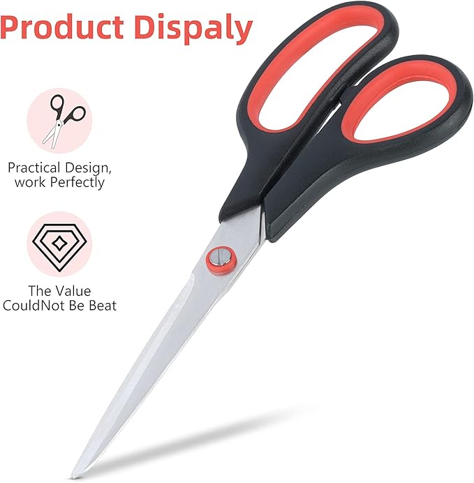 Scissors All Purpose for Office Heavy Duty, 8" Scissors Bulk Pack of 12 for Home Craft Sewing Fabric Supplies, High/Middle School Student Teacher Scissor,Right/Left Handed-DeskLoop Office