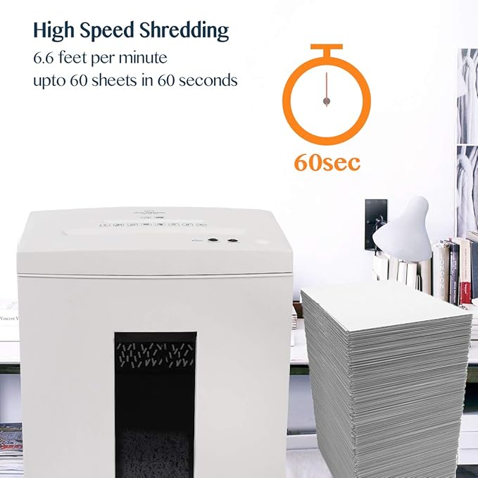 WOLVERINE 10-Sheet Super Micro Cut High Security Level P-5 Heavy Duty Paper/CD/Card Ultra Quiet Shredder for Home Office by 60 Mins Running Time and 6 Gallons Pullout Waste Bin SD9112(White ETL)-DeskLoop Office