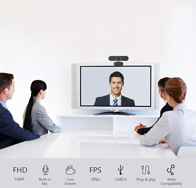 Webcam 1080P HD with Microphone & Privacy Cover, USB Web Cam with Live Streaming HD Video for Mac, PC, Computer and Laptop, Wide Angle Lens 1080P Web Camera with 360 Degree Flexible Mount-DeskLoop Office