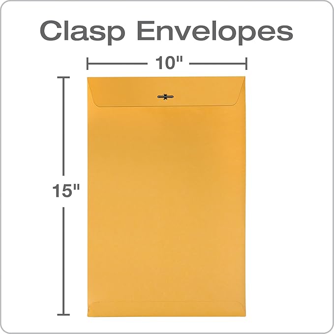 Quality Park 10 x 15 Clasp Envelopes, Clasp and Gummed Closures for Storing or Mailing, Heavy-Duty 32 lb Kraft Paper, 100 per Box (QUA37798)-DeskLoop Office