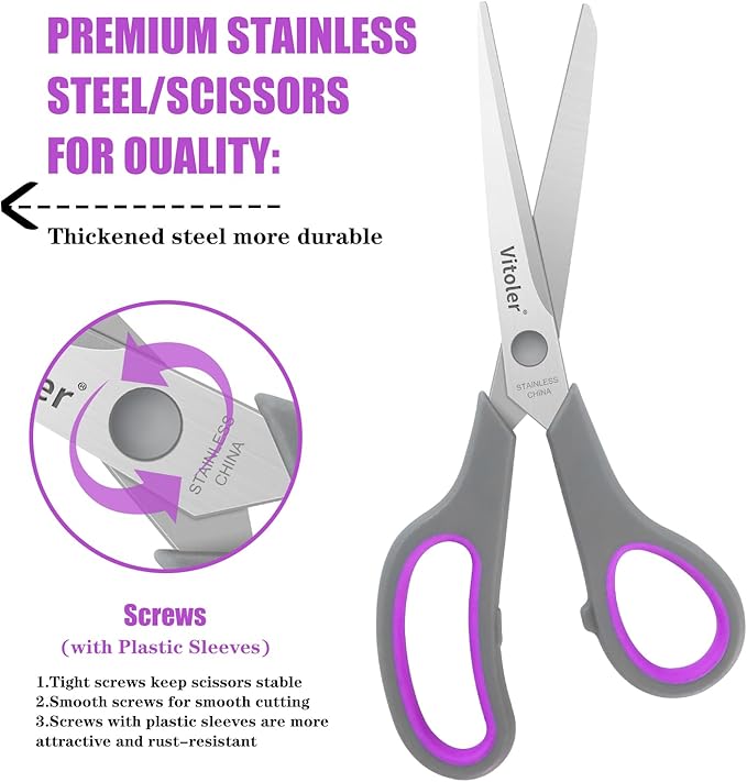 Vitoler Scissors All purpose, 8.5" Heavy Duty Scissors for School Office Supplies,Kitchen Shears for Food Fabric,Right/Left Handed School Scissor for Kids-DeskLoop Office