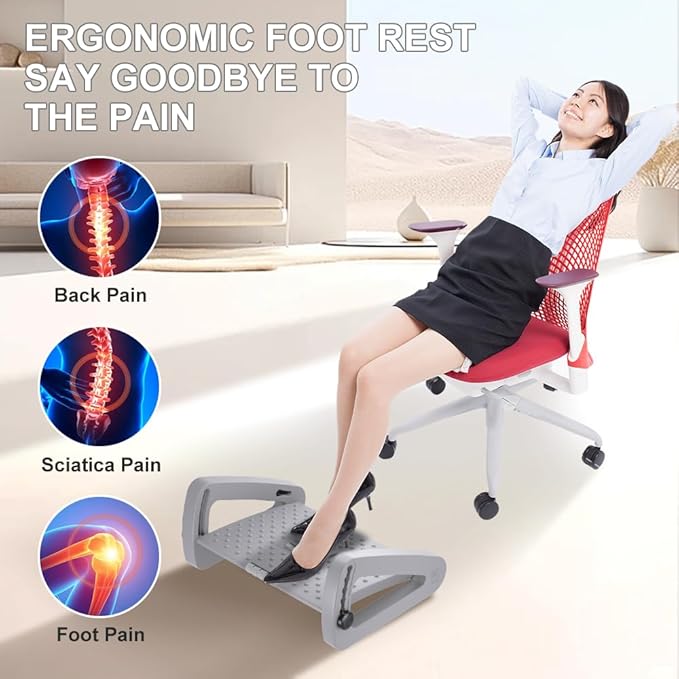 Foot Rest for Under Desk at Work - Six Heights Adjustable Under Desk Footrest - Ergonomic Foot Stools for Under Office Desks - Desks Foot Rest with Massage Rollers - Leg Rest for Chair (Gray)-DeskLoop Office