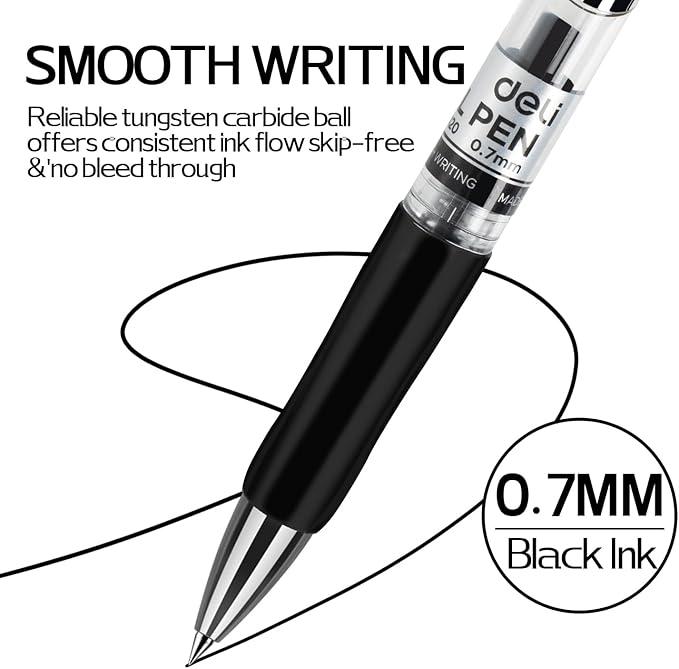 deli Gel Pens, 50 Pcs Retractable Pens Black Ink, 20 Pens with 30 Refills,Medium Point Pen Bulk 0.7mm, Smooth Writing, Fast Dry, No Bleed for Journaling Note Taking, Home School Office Supplies-DeskLoop Office