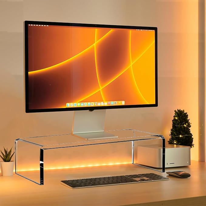 Clear Acrylic Monitor Stand Riser 20", Laptop Keyboard Cover cat Proof, Keyboard Protector Anti-Cat Prevent Cats from Touching Keyboard, Clear Monitor Riser for Keyboard Storage-DeskLoop Office
