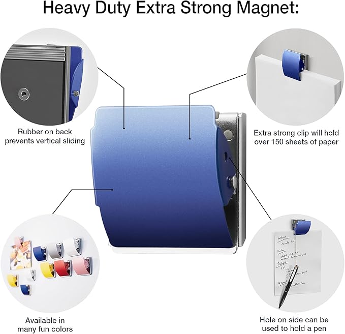 Extra Strong Magnetic Clips for Refrigerator and More, Large Blue, 3-Pack-DeskLoop Office