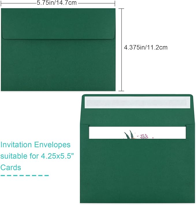 70 Pack A2 Dark Green Envelopes - Self Seal for Photos, Invitations, Greeting Cards & 4.5x5.5 Cards-DeskLoop Office