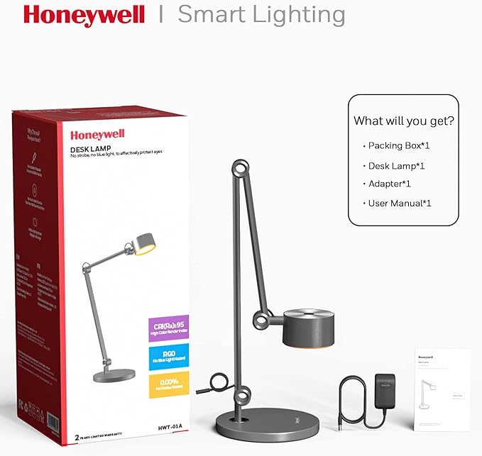 Honeywell LED Desk Lamp, 01A Sunturalux Desk Light for Home Office, 4000K Dimmable Eye Caring Natural Light Architect Lamp with Metal Swing Arm Lamp for Desk Craft Reading-DeskLoop Office