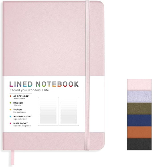 Lined Journal Notebook for Women Men, 200 Pages A5 Hardcover Leather Journals for Writing,Travel,School,Office,Work,Business,College Ruled Notebooks for Note Taking, Diary Notepad 5.7"×8.3"(Pink)-DeskLoop Office
