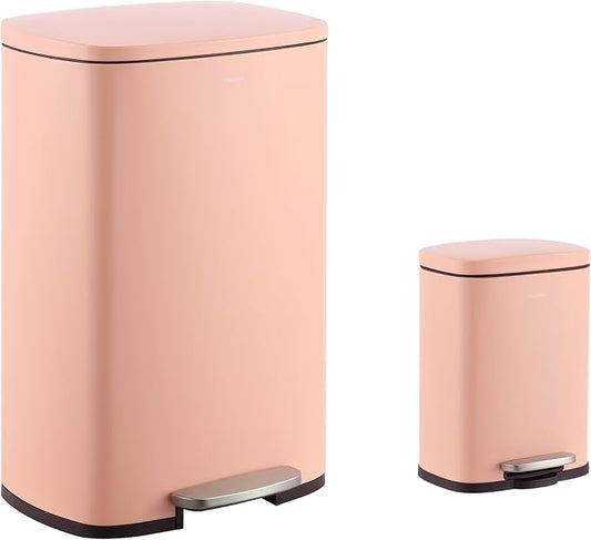 happimess HPM1006G Connor Rectangular 13-Gallon Trash Can with Soft-Close Lid and Free Mini Trash Can, Fingerprint Resistant, Modern, Minimalistic for Home, Kitchen, Office, Bathroom, Flamingo Pink-DeskLoop Office