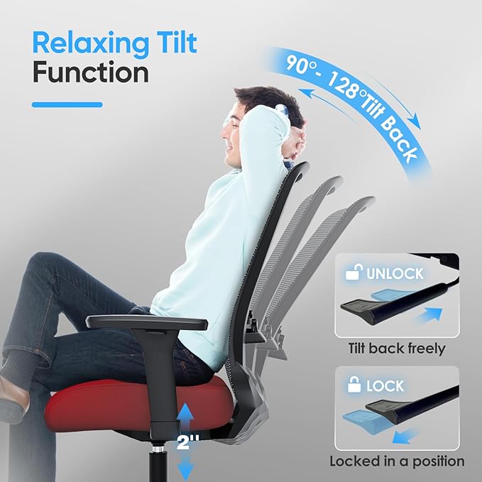 Ergonomic Office Chair, Mesh Computer Desk Chairs with Adjustable Lumbar Support, 3D Armrests, Tilt Function, Comfy Wide Seat, Swivel Executive Work Task Chair for Company and Home-DeskLoop Office