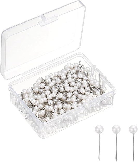 uxcell 400 Pcs Push Pins, Map Thumb Tacks 4mm Round Head Decorative Push Pins for Bulletin Board Home Office Travel Wall DIY Crafts Map Photo, Metallic White-DeskLoop Office