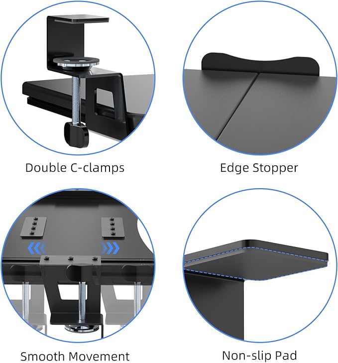suptek Small Keyboard Tray Under Desk Pull Out with C Clamp Mount, Computer Keyboard & Mouse Tray, 20 (24.2 Including Clamps) x 11.8 inch Slide-Out Platform Computer Drawer for Typing, Black, DSF1S-DeskLoop Office