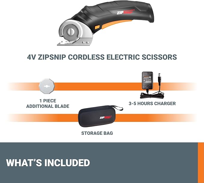 Worx Zipsnip Cordless Electric Scissors, Rechargeable Cardboard Box Cutter, 4V Powerful Fabric Scissors with 2 Safety Blades & Storage Bag WX082L.2-DeskLoop Office
