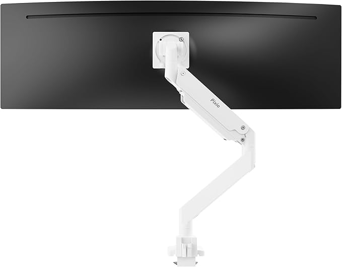 Pixio PS2S Titan White Ultrawide Mega Heavy-Duty Premium Single Monitor Arm Stand fits up to 57 inch Monitors Holds up to 59.4lbs VESA Compatible Integrated Cable Management-DeskLoop Office