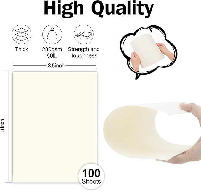 100 Sheets Cream Cardstock 8.5 x 11 Ivory Paper, Goefun Off White Card Stock Printer Paper for Cards Making, Office Printing, Certificate-DeskLoop Office