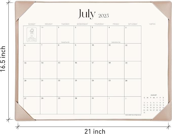 Simplified Desk Calendar 2025-2026 with Desktop Mat, Cabbrix Large Desk Pad Calendar 21" x 16-1/2" Runs From July 2025 to December 2026, Desk Blotter Calendar for Home School and Office (Apricot)-DeskLoop Office