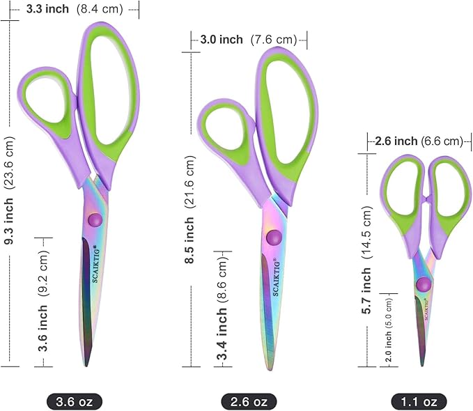 Scissors All Purpose, Sharp Titanium Blades Shears, Rubber Soft Grip Handle, Multipurpose scissors 3 pack, Great for Office, Fabric, Craft, Sewing, Arts, School and Home Supplies, Green-DeskLoop Office