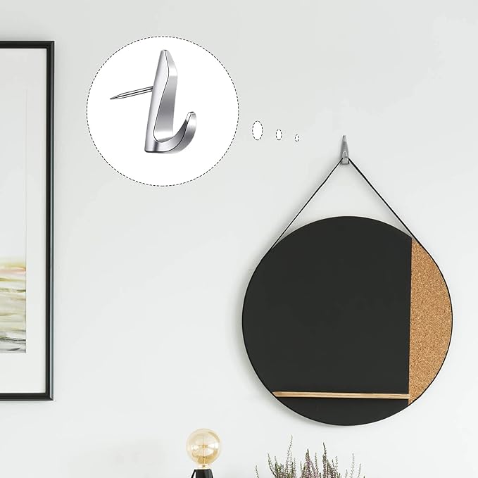 Ferraycle 30 Pieces Metal Push Pin Hangers 20 lbs Picture Hooks Zinc Alloy Thumb Tacks Hanging Hooks with Nails for Home Office Fabric Wall Wooden Board (Silver)-DeskLoop Office