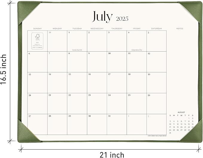 Simplified Desk Calendar 2025-2026 with Desktop Mat, Cabbrix Large Desk Pad Calendar 21" x 16-1/2" Runs From July 2025 to December 2026, Desk Blotter Calendar for Home School and Office (Mint Green)-DeskLoop Office
