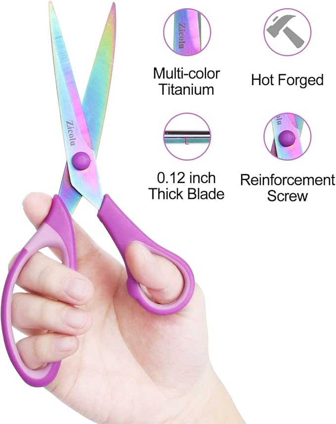 8.5" Scissors All Purpose, Multipurpose Office Scissors Set of 3 pack, sharp Titanium Coating Blade and Soft Comfort-Grip Sturdy Scissors for Fabric School Craft Sewing Home, Right/Left Handed, Purple-DeskLoop Office