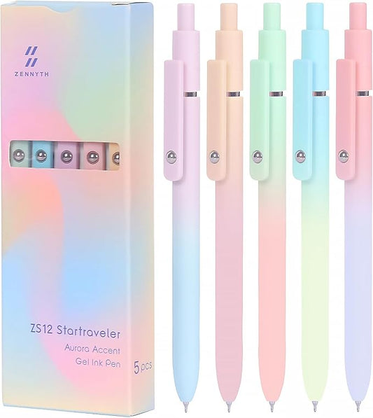 FIOVER Gel Pens, 5pcs Black Ink Medium Point 0.7mm Smooth Writing Pens with Comfort Grip, Aesthetic Ballpoint for Journaling School Office Supplies, Gifts for Women Men(5PCS Gradient Black Ink)-DeskLoop Office