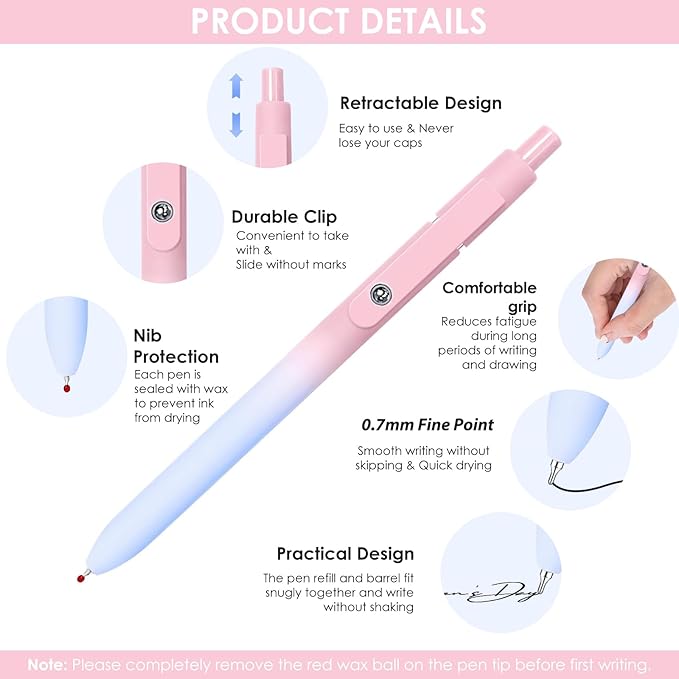 Gel Pens, 10PCS 0.7mm Gel Pens Black Ink Fine Point Smooth Writing Pens, High-End Series Ballpoint for School Office Supplies, Easter Basket Essentials, Easter Gifts for Men Women Student (Gradient)-DeskLoop Office