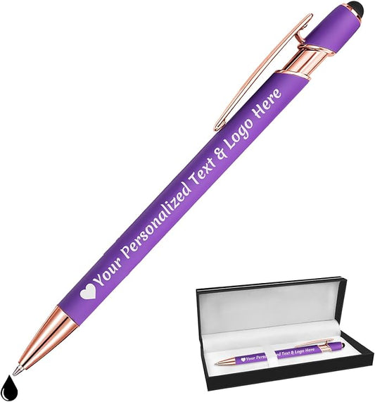 STREADVE Personalized Custom Pens Engraved Writing Pen with Name Logo, Customized Promotional Items Stylus Pen Gifts for Women Realtor Birthday Wedding Business, Purple-DeskLoop Office