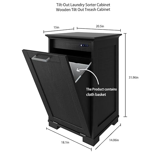 OLD CAPTAIN Wooden Tilt Out Trash Cabinet, Wooden Kitchen Garbage Can Free Standing Holder, Black Finish…-DeskLoop Office