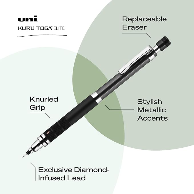 uniball Kuru Toga Elite Mechanical Pencil Starter Kit, 0.5mm, HB #2, Gun Metal Barrel, 1 Pack-DeskLoop Office