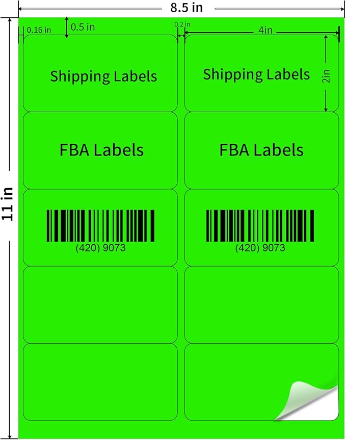 STARLIBOO Shipping Labels Stickers, 2"×4" Printable Fluorescent Mailing Labels for Laser/Inkjet Printing- Matte, Permanent Adhesive Sticker (Fluorescent Green)-DeskLoop Office