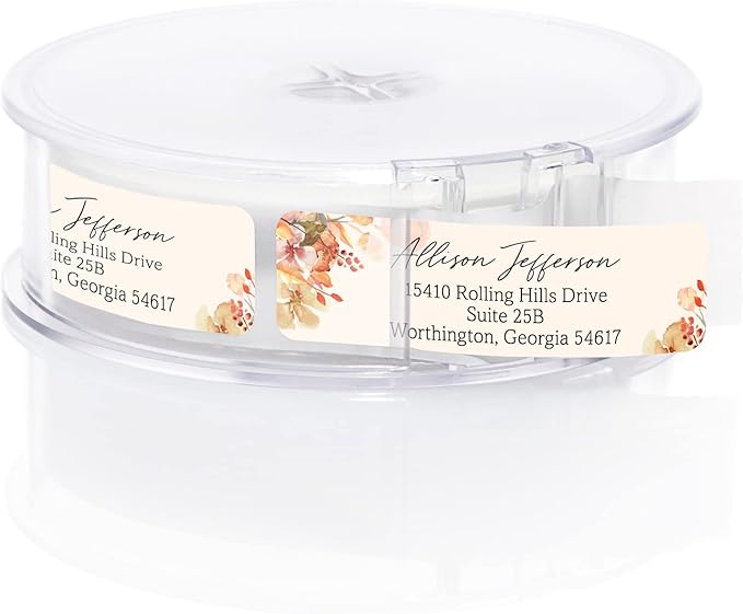 Rust Orange Floral Rolled Address Labels / 250 Personalized Return Address Labels/Designer Address Stickers in Elegant Plastic Dispenser-DeskLoop Office