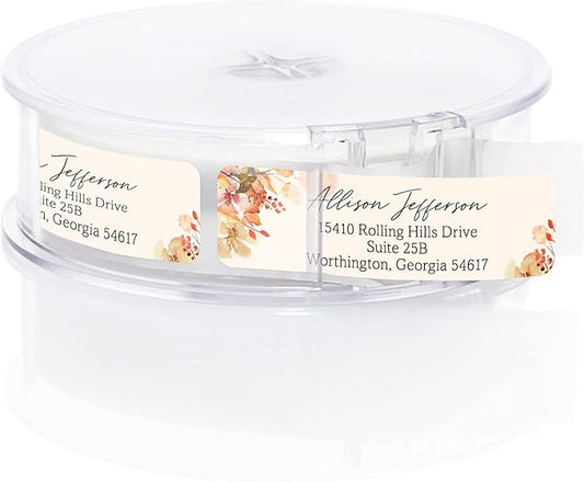Rust Orange Floral Rolled Address Labels / 500 Personalized Return Address Labels/Designer Address Stickers in Elegant Plastic Dispenser-DeskLoop Office