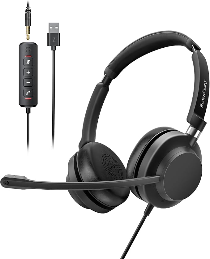 USB Headset with Microphone for PC-Wired Noise Reduction Office Headset work for Laptop/Mac,Computer Headphones with Volume Control & Mic Mute,Compatible with Zoom/Skype/MS/Teams/Call Centers-DeskLoop Office