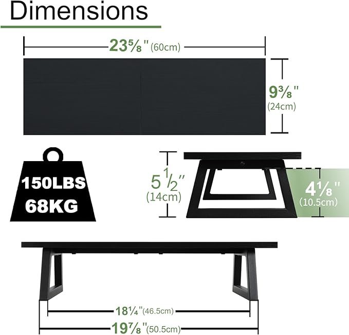 TEAMIX 24 inch Monitor Stand Riser, Black Wood & Steel Computer Monitor Stand with Storage, Laptop, PC, Printer Stand Riser for Desktop Office Desk Organizers-DeskLoop Office