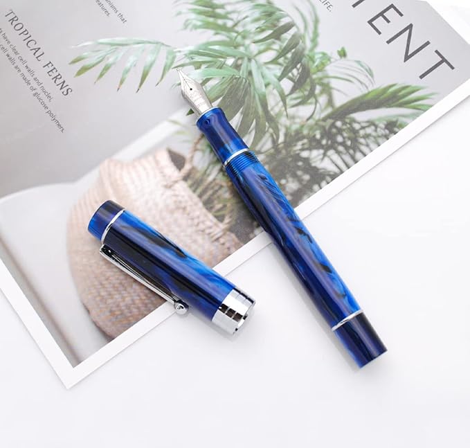JINHAO 100 Fountain Pen with Ink Converter (Medium Nib 0.7mm, Galaxy Blue with Silver Clip)-DeskLoop Office