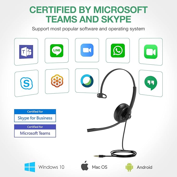 Yealink UH34 Wired Headset with Mic, 3.5mm Mono Headphones Noise Canceling Microphones,Teams Certified Work Office Headset for Computer PC Mac Laptop Tablet Smartphone-DeskLoop Office