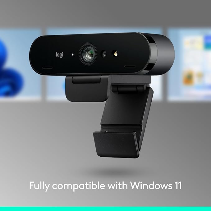 Logitech Brio 4K Webcam, Video Calling, Noise-Cancelling mic, HD Auto Light Correction, Wide Field of View, Works with Microsoft Teams, Zoom, Google Voice, Google Meet, PC/Mac/Laptop/MacBook/Tablet-DeskLoop Office