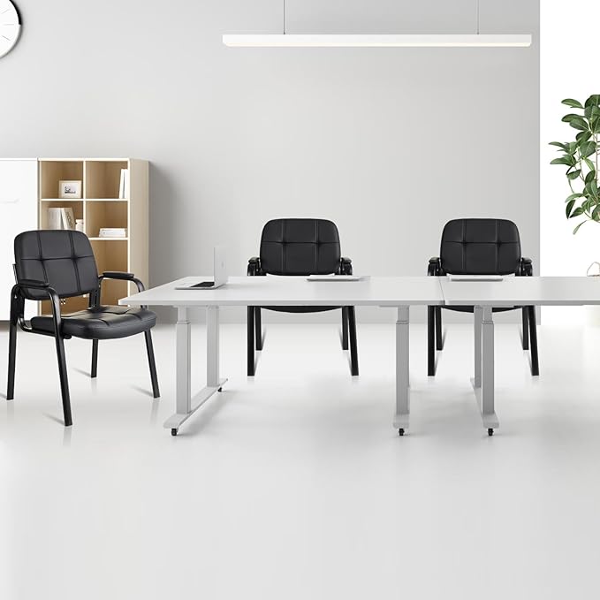 CLATINA Waiting Room Guest Chair with Bonded Leather Padded Arm Rest for Office Reception and Conference Desk Black 2 Pack-DeskLoop Office
