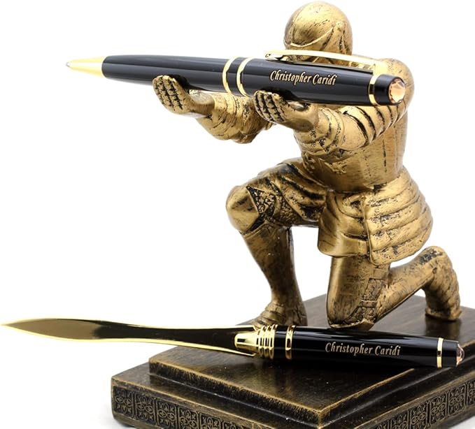 Free engraving - 24K Gold, Mens Leather Money Clips, Roller Ballpen, Ballpoint pen, Ball pen, Groomsmen Gift,Three Lines Each 20 Characters, Free Customization (Silver_Gift_Set)-DeskLoop Office