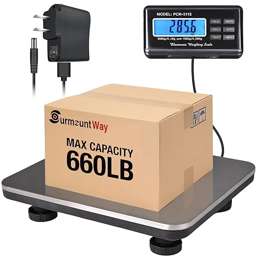 SurmountWay Shipping Scale 660lbs LCD Digital Platform Heavy Duty Portable Stainless Platform for Postal Shipping Scale Industrial Floor Scale W/ 14"X 12"-DeskLoop Office
