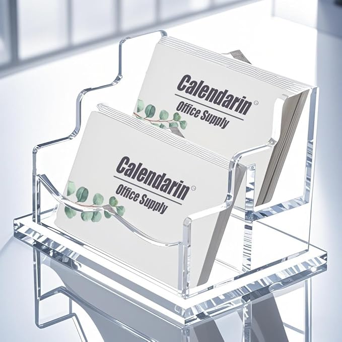 Acrylic Business Card Holder for Desk, Clear Business Name Card Display Card Organizer, Morden Desk Accessory Supply for Office, Horizontal, 2-Slot-DeskLoop Office