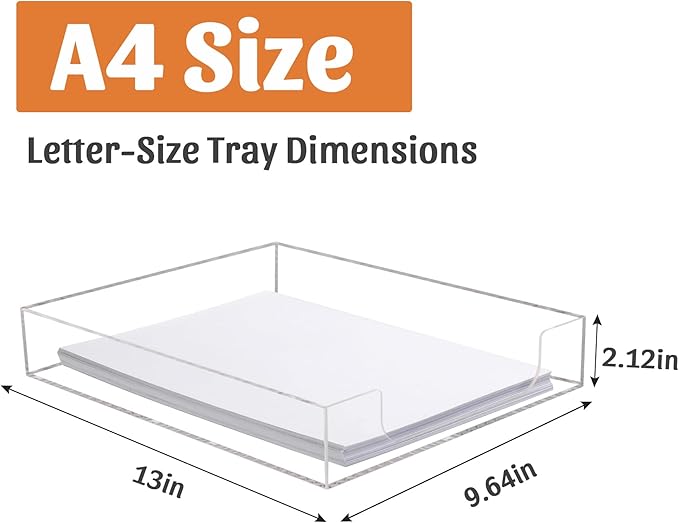 Acrylic Letter-Size Tray, Sturdy Heavy-Duty Clear Printer Paper Tray, Single-Tier Stackable File Storage Organizer for Office Home (1, Clear)-DeskLoop Office
