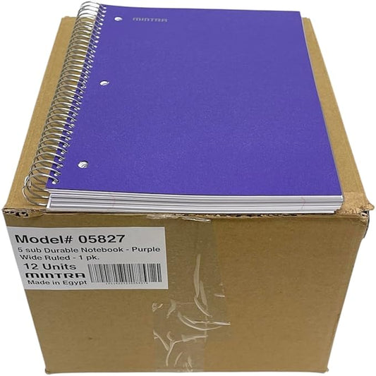 Mintra Office Durable Spiral Notebooks, 5 Subject (Purple, Wide Ruled 12pk)-DeskLoop Office