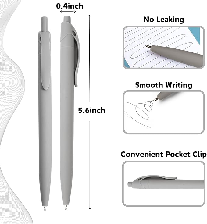 BallPoint Pens, 100 Pack (BLACK Ink),Bulk Pens, Grey Barrel,Click Pens for Office Home and School, Retractable Ballpoint Pens, Medium Point, 1.00MM (Grey)