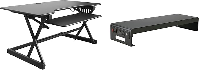 Rocelco 40" Height Adjustable Standing Desk Converter with AC Outlet USB Charger and Dual Monitor Stand - Tabletop Riser Computer Workstation - Sliding Keyboard Tray - Black (R DADRB-40-ACUSB-DMS)-DeskLoop Office