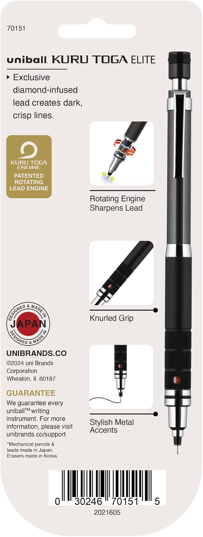 uniball Kuru Toga Elite Mechanical Pencil Starter Kit, 0.5mm, HB #2, Gun Metal Barrel, 1 Pack-DeskLoop Office